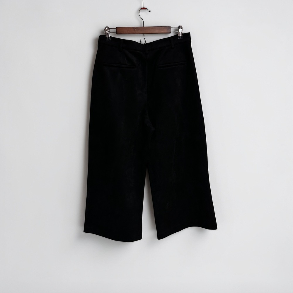 A Loves A Velvet Wide Leg Cropped Pants High Rise Size 12 Black Pleated Trousers - Picture 2 of 8